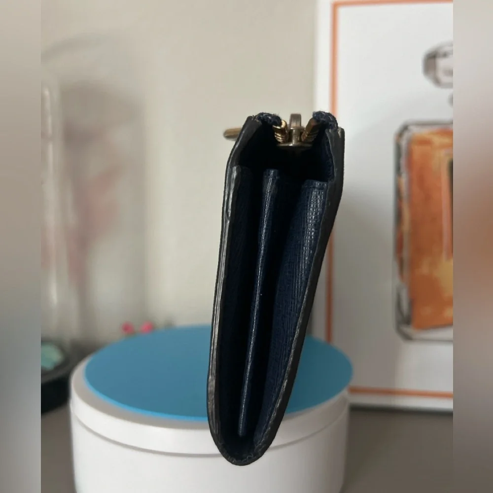 Furla Navy Saffiano Zip Wallet with Gold Logo - Picture 7 of 8